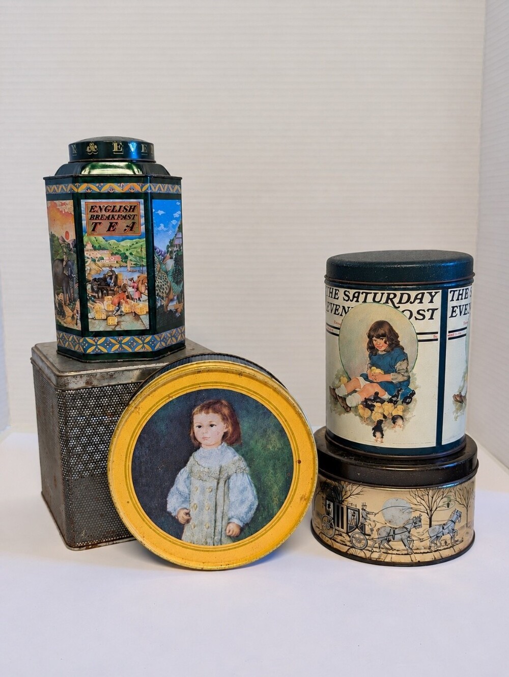 Decorative Tin Collection - 5 Pc Vintage Cottagecore Farmhouse Lot